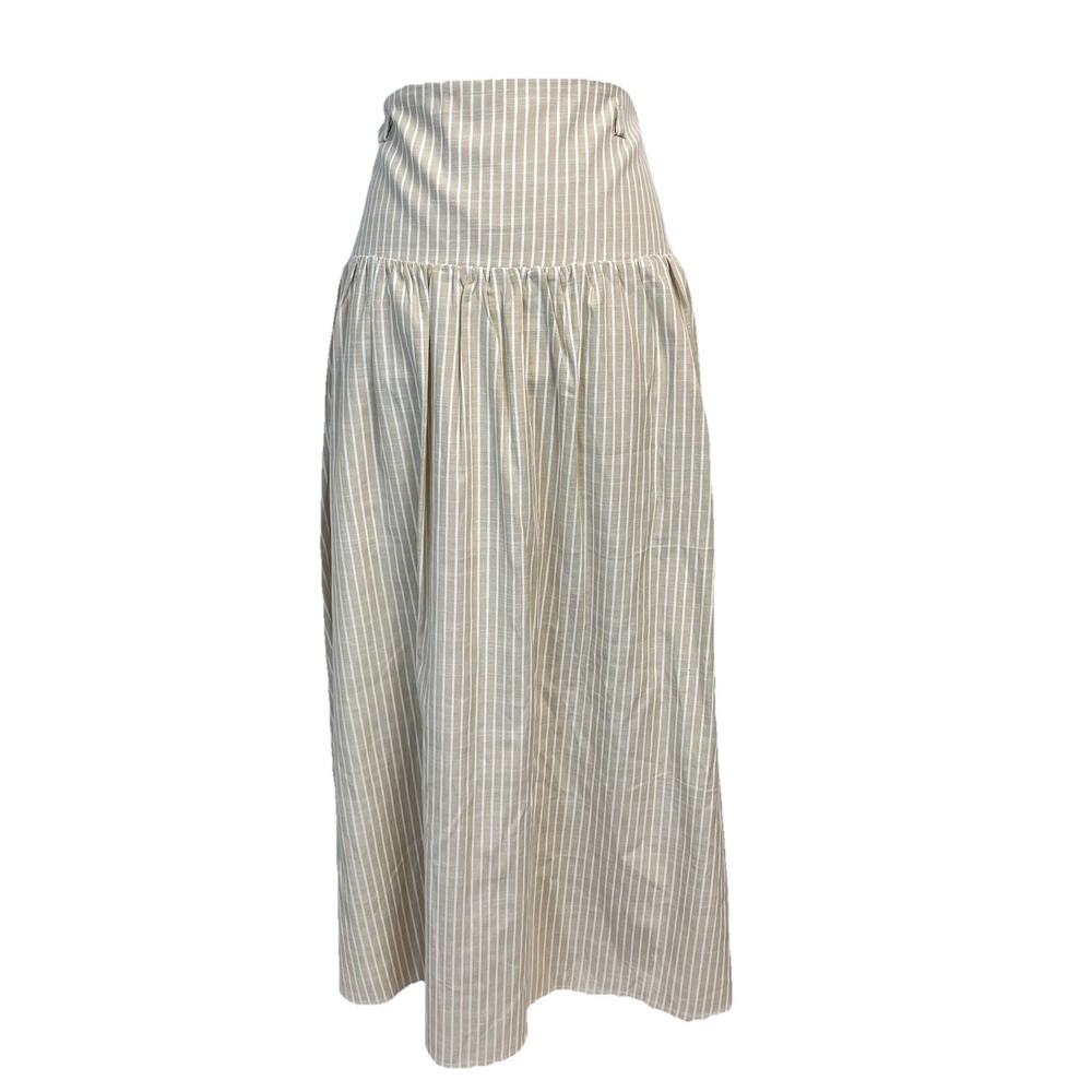 Moon River Luminary Skirt sz Medium White Khaki Striped Long Pockets Boho Modest
